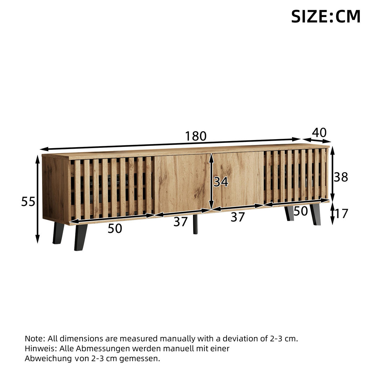 WOHNWAND / Lowboard 180/40/55 cm mit Sideboard 150/40/95 cm in Naturholzoptik - Hellbraun, Holzwerkstoff (180/55/40cm) - BEAOK