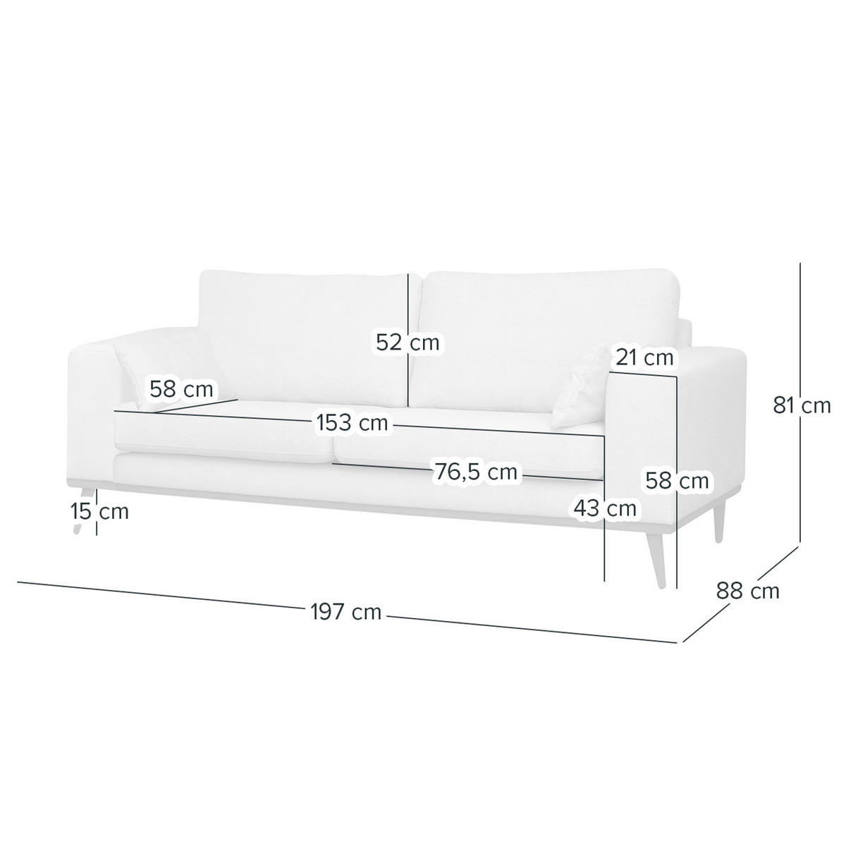 2-SITZER SOFA - Eichefarben/Grau, Eichenholz/Holz (197/81/88cm) - home24