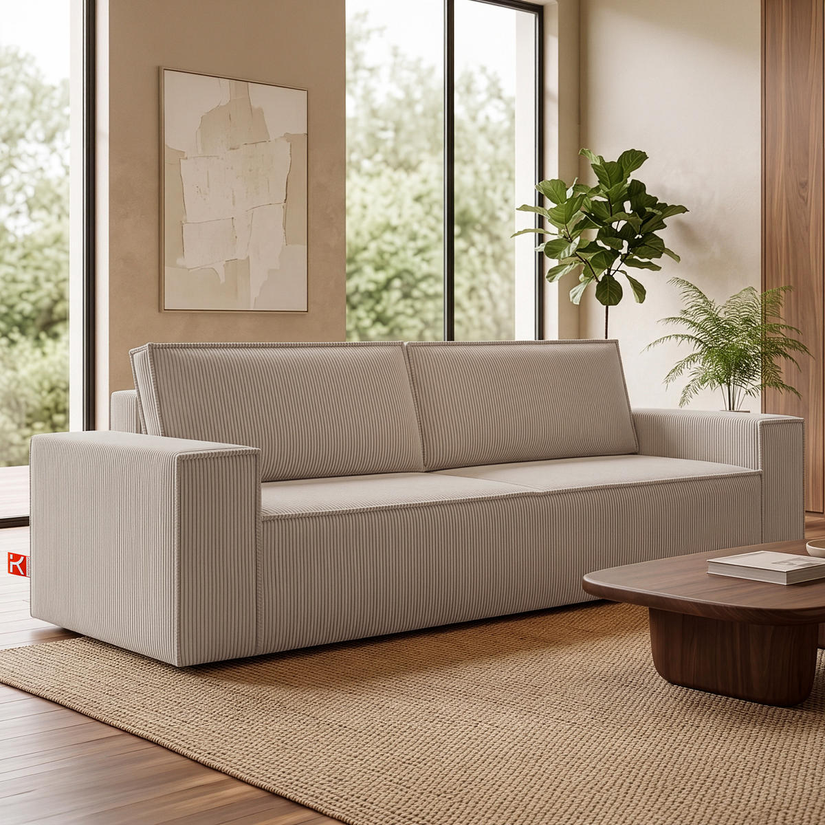 3-SITZER-SCHLAFSOFA NAPI in Pet Friendly Cord-Stoff, beige - Beige/Schwarz, Textil (244/89/101cm) - KONSIMO®