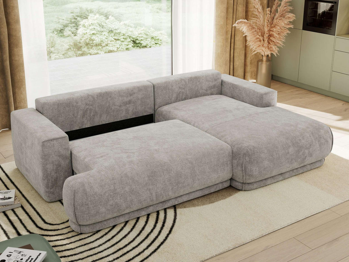ECKSCHLAFSOFA RINA L Hellgrau Schenille grob gewebt - rechts - Hellgrau/Schwarz, Kunststoff/Textil (170/267cm) - MKS