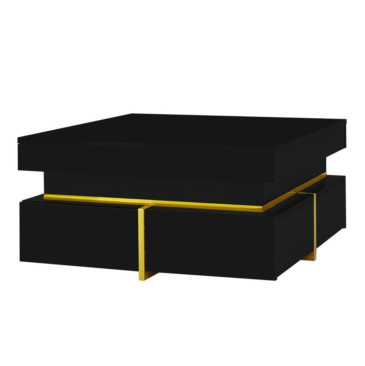 COUCHTISCH 70/70/35.5 cm schwarz aus Spanplatte mit Hochglanz-Finish und goldenen Akzenten - Schwarz, Holzwerkstoff (70/70/35.5cm) - OKMYHOME