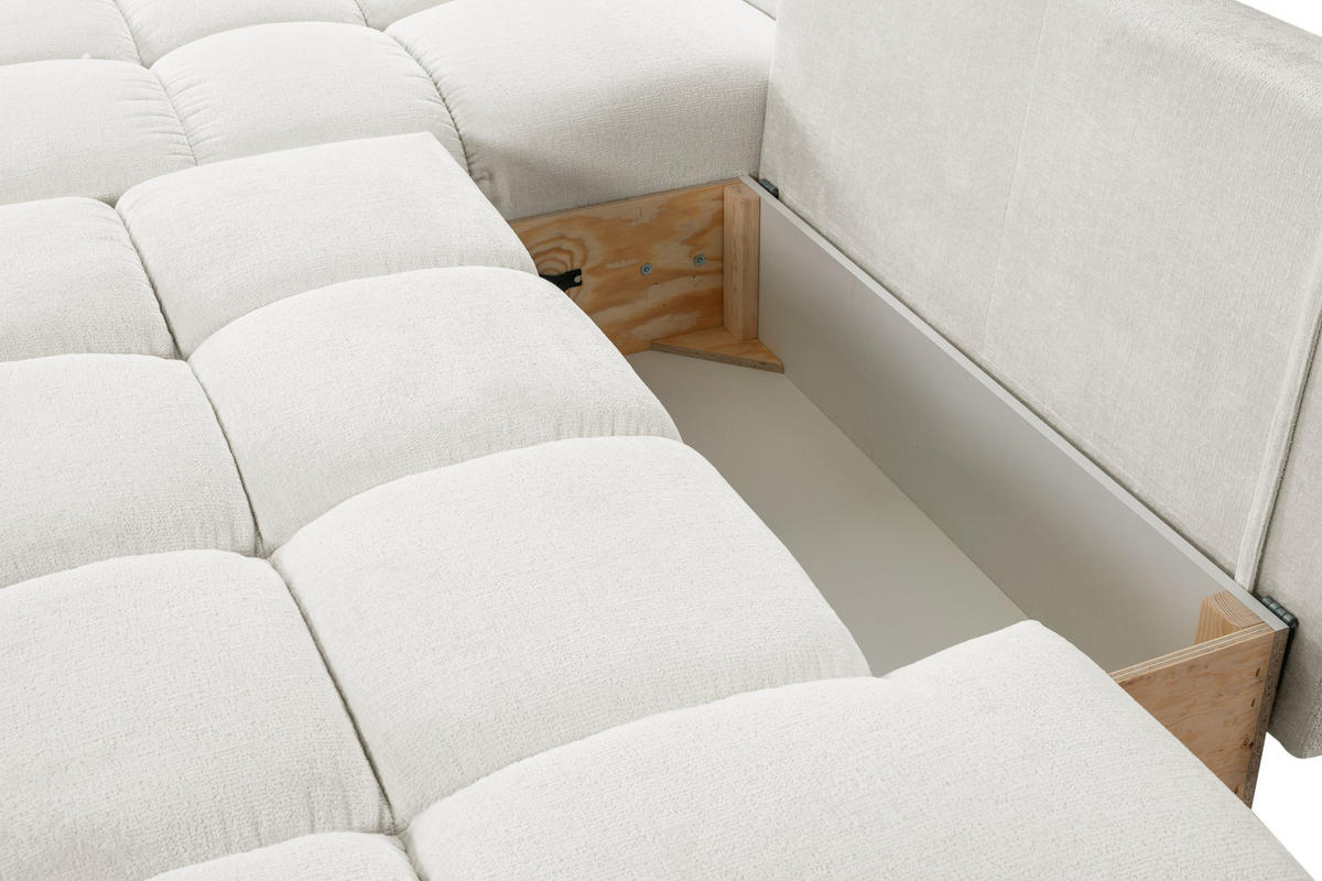 ECKSOFA DUCA L-S Creme Chenille mit Schlaffunktion - Creme, Holz (266.5/266.5cm) - MASSENO