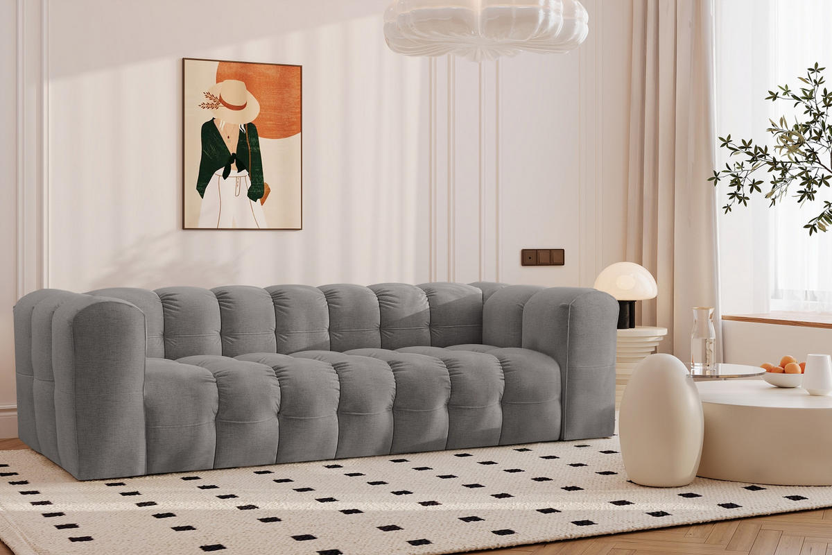SOFA 4-Sitzer, Komfort, BALOO, stoff Schenille, Grau - Grau, Holz (250/75/106cm) - Kaiser Möbel