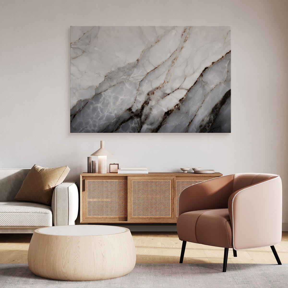 LEINWANDBILD MARMOR Imitation Moderne Muster für Büro 70/50 cm - Weiß/Grau, Textil (70/50cm) - Muralo