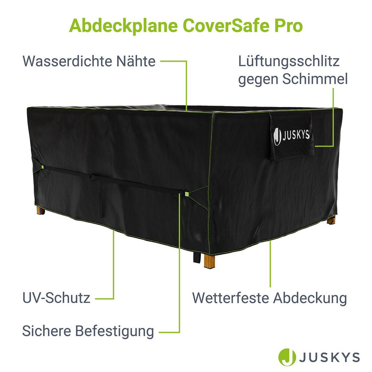 GARTENMÖBELABDECKUNG CoverSafe Pro schwarz - Schwarz, Kunststoff (182/100/242cm) - Juskys