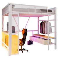HOCHBETT 140/200 cm aus Metall und MDF mit LED, USB, Schreibtisch und Stauraum Weiß - Weiß, Holzwerkstoff (140/200cm) - Modenvie