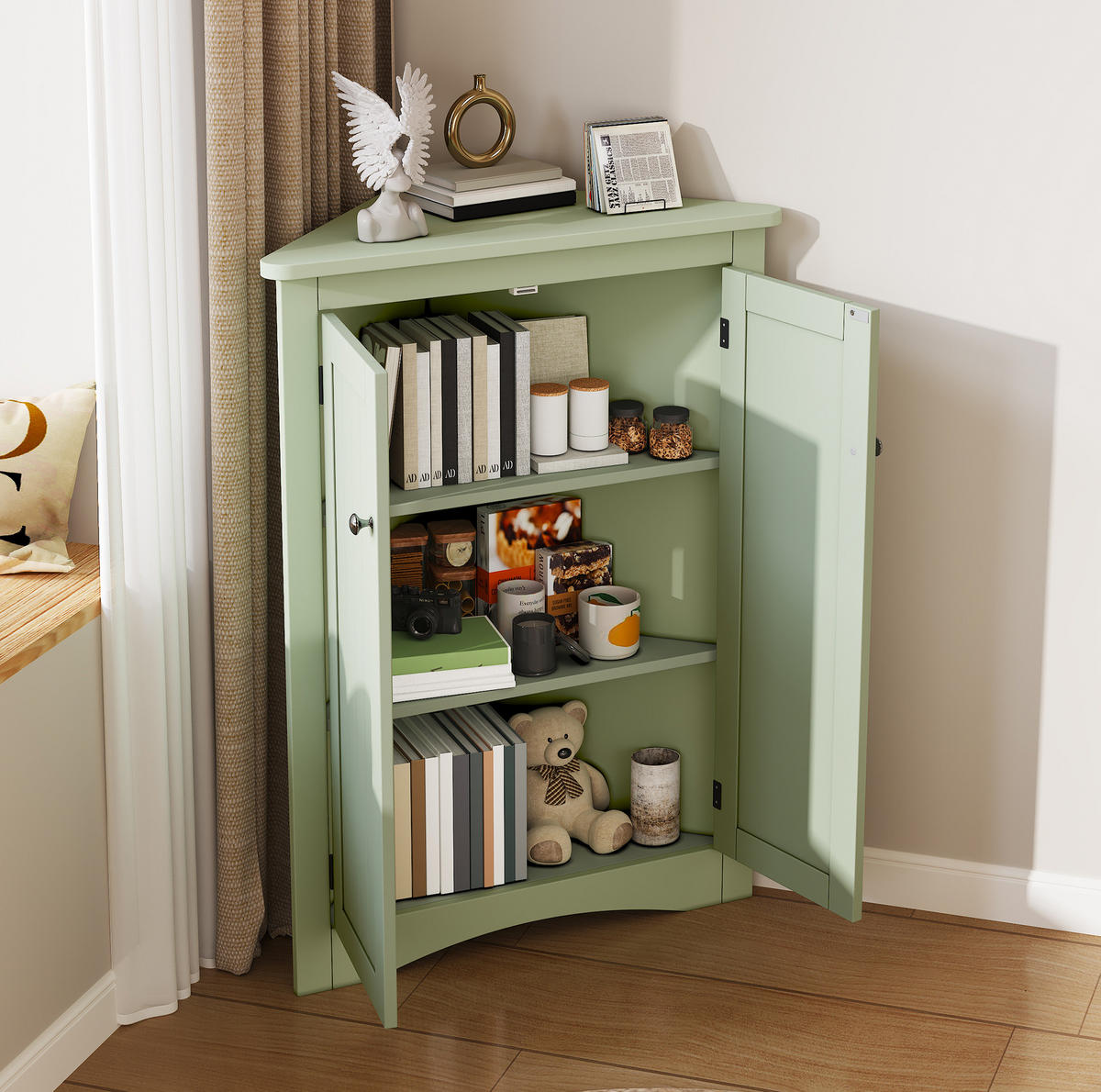 MIDISCHRANK 61,5/61,5/80 cm aus MDF mit 2 Türen und 3 Ebenen Grün - Grün, Holzwerkstoff (34.5/90/61.5cm) - Modenvie