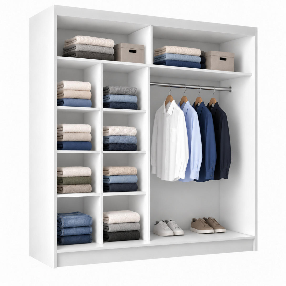 KLEIDERSCHRANK Steria 200 cm Weiß Griffe silber - Weiß, Holzwerkstoff (200/216/61cm) - KS Home Concept