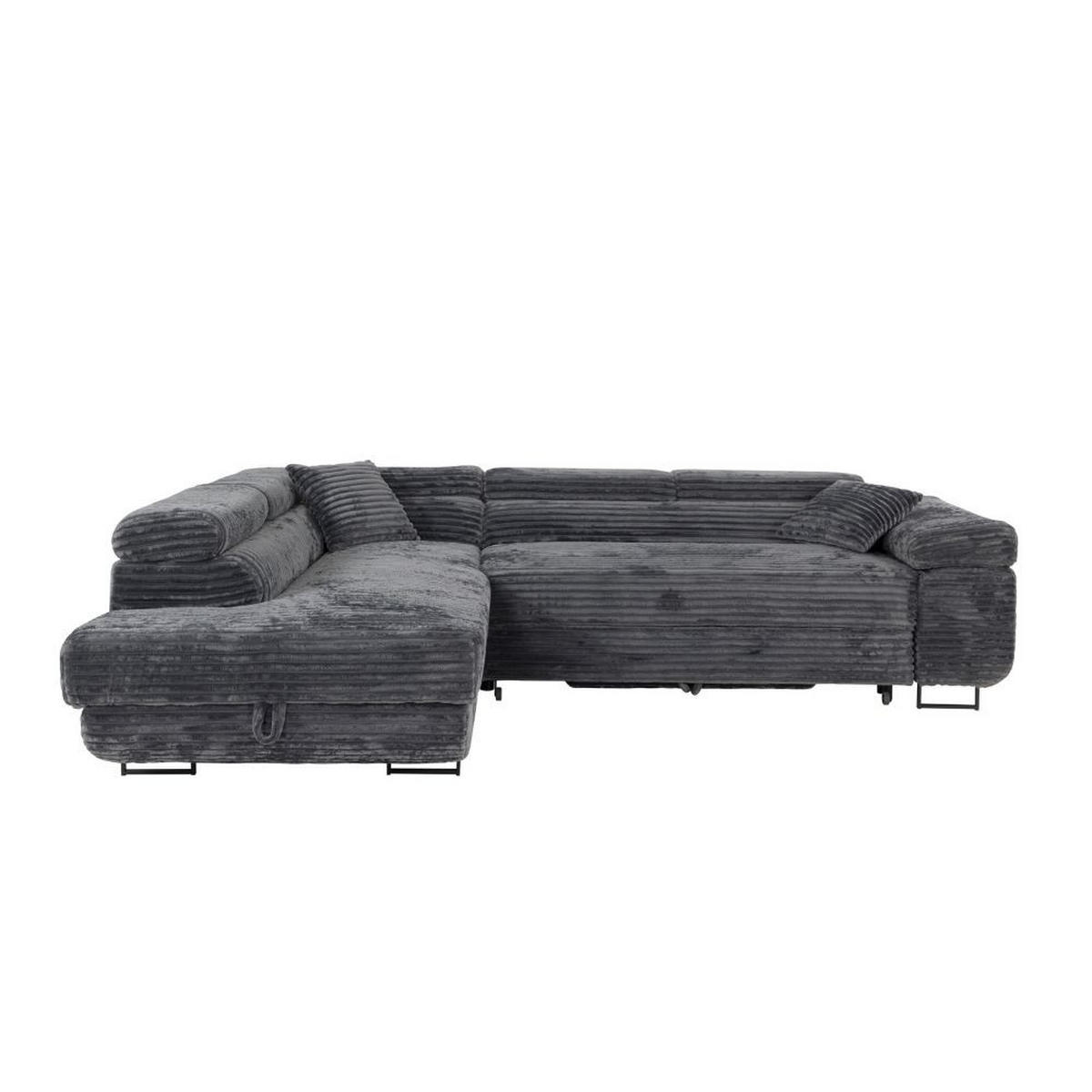 ECKSCHLAFSOFA Luis L, mit Schlaffunktion und Bettkasten – praktisch und bequem, Links, Dunkelgrau - Dunkelgrau/Schwarz, Textil (275/205cm) - AN-Moebel 4u