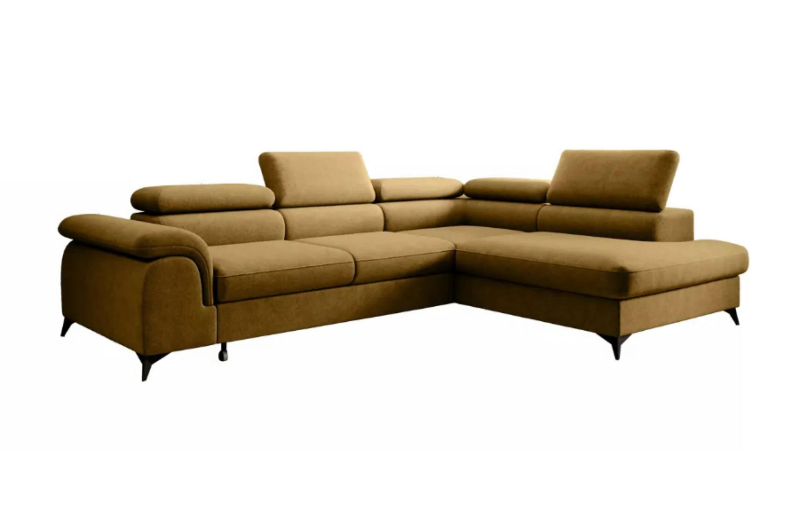 ECKSOFA PLAZA L Rechts mit Schlaffunktion 125x195 Velours Gold - Gelb/Schwarz, Holz/Kunststoff (275/205cm) - Muffo