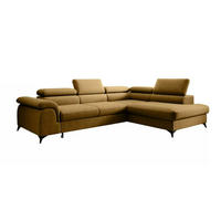 ECKSOFA PLAZA L Rechts mit Schlaffunktion 125x195 Velours Gold - Gelb/Schwarz, Holz/Kunststoff (275/205cm) - Muffo