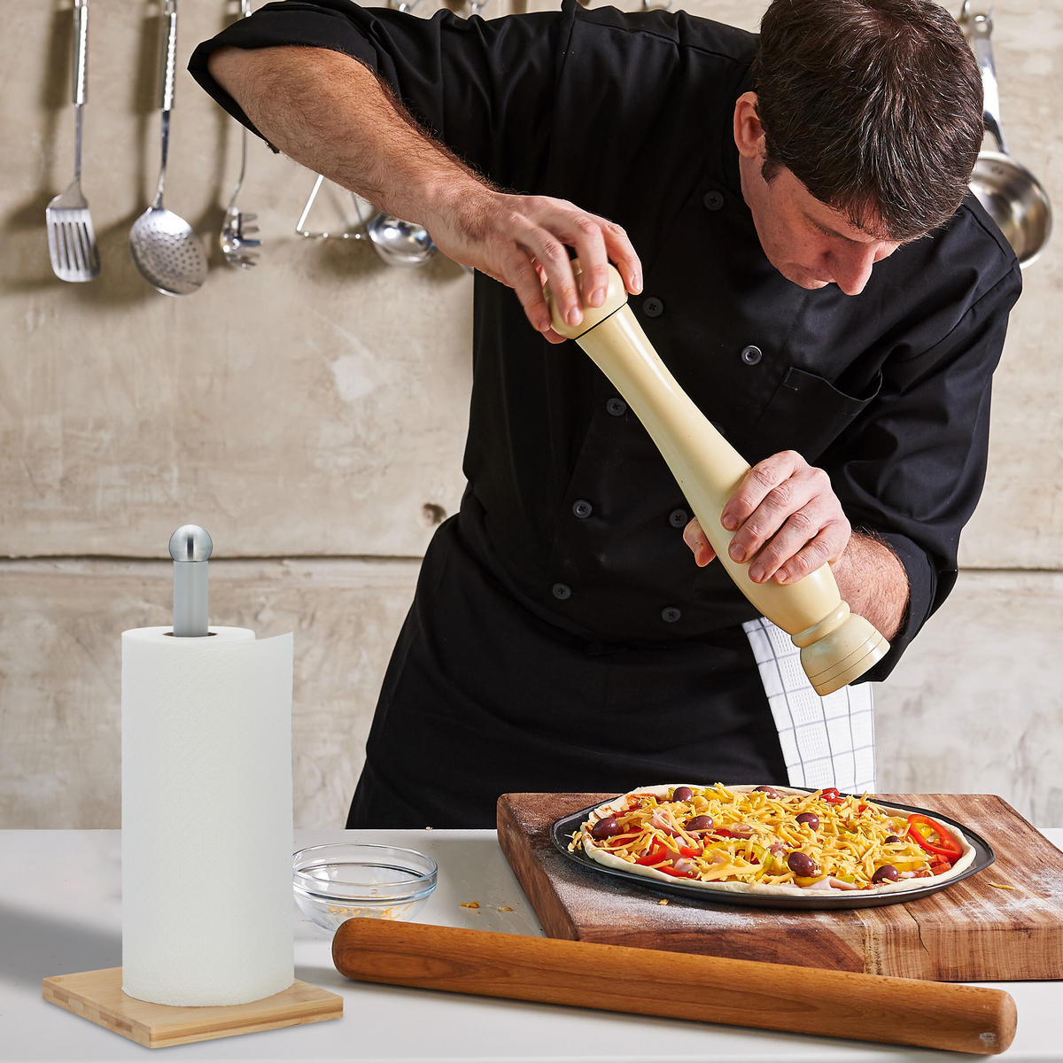 KÜCHENROLLENHALTER - Multicolor, Holz/Metall (16/35/16cm) - Relaxdays