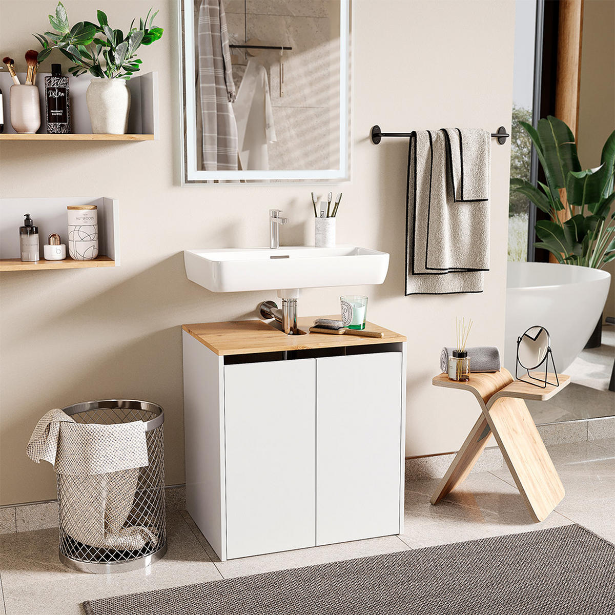 WASCHBECKENUNTERSCHRANK Viktor Weiß/Artisan 60.2 x 65 cm - Hellgrau/Weiß, Holzwerkstoff (60.2/65/45.5cm) - Vicco