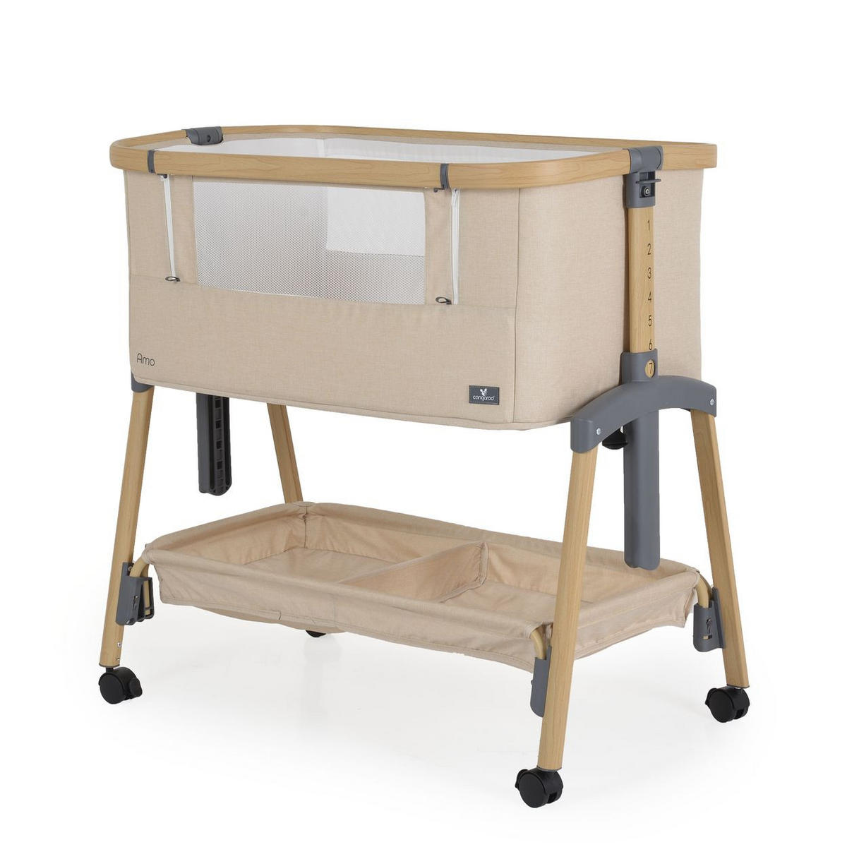 BEISTELLBETT Amo beige 80 x 48 cm, 7 Höhenpositionen, Anti-Reflux, Moskitonetz, Matratze - Beige, Metall (48/80cm) - Cangaroo
