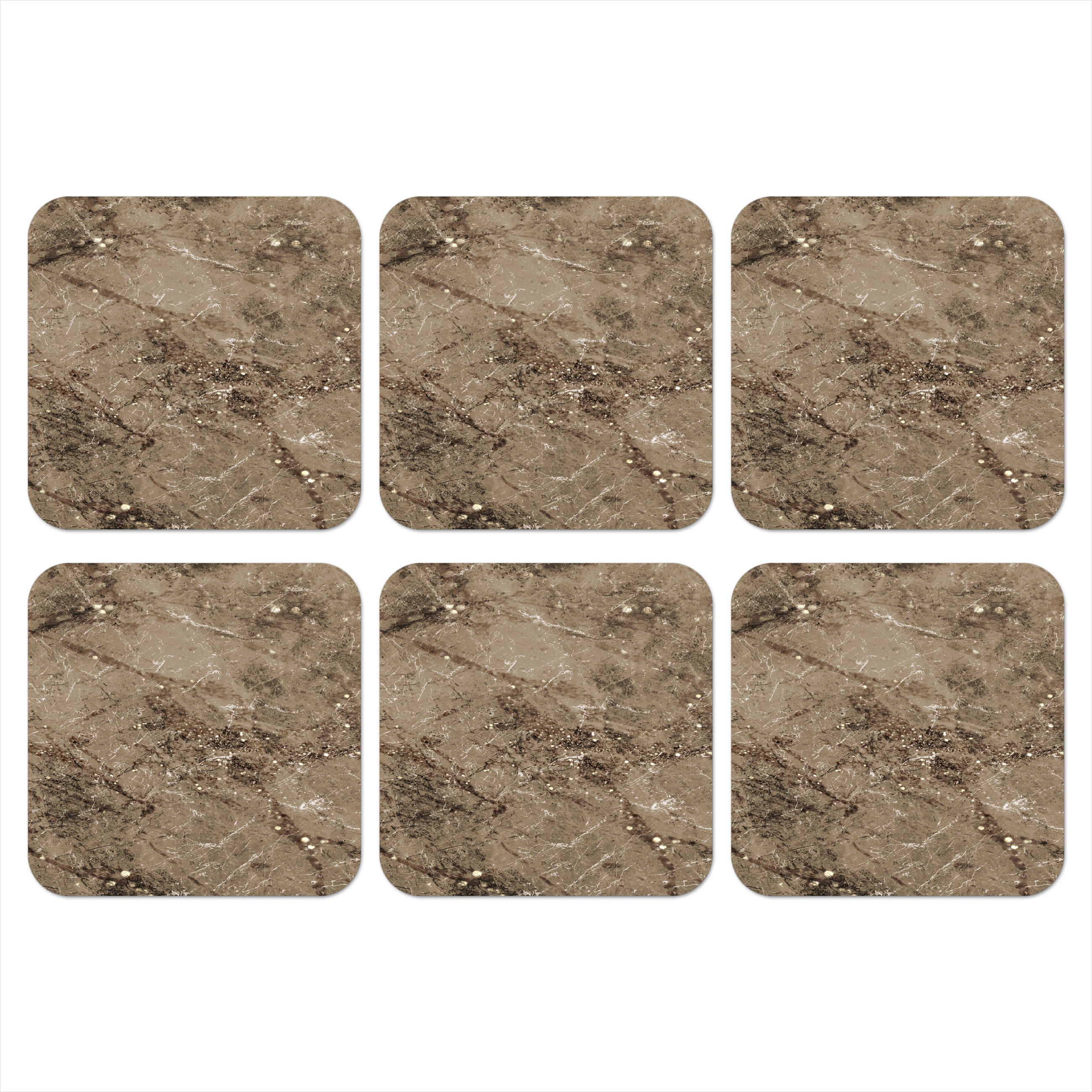 GLASUNTERSETZER 6er-Set Marmor - Braun - Glitter 10x10 cm - Braun, Naturmaterialien (10/0.2cm) - MuchoWow