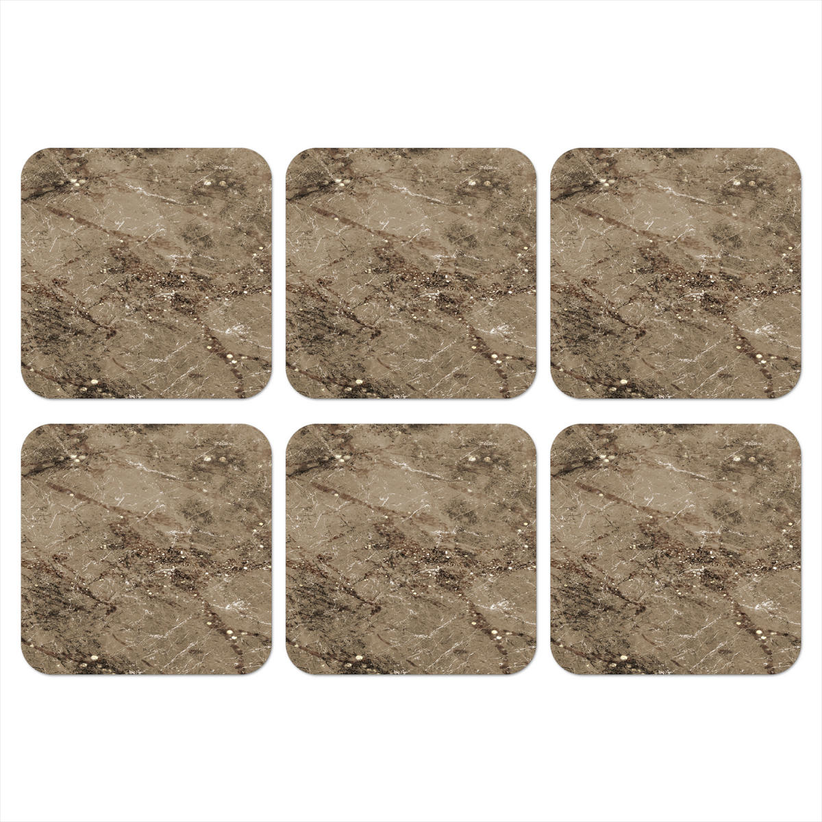 GLASUNTERSETZER 6er-Set Marmor - Braun - Glitter 10x10 cm - Braun, Naturmaterialien (10/0.2cm) - MuchoWow