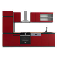 KÜCHENZEILE R-Line Rot/Anthrazit 300 cm, AP Eiche - Anthrazit/Rot, Holzwerkstoff (300/81.6/60cm) - Vicco