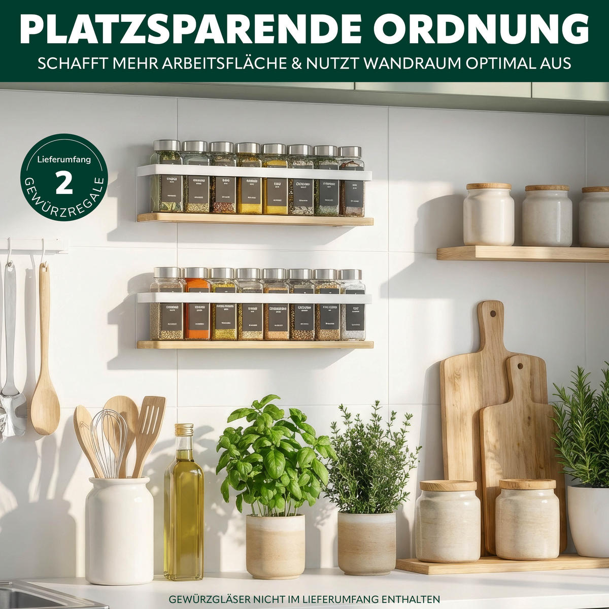 GEWÜRZREGALE 2er Set, Metall, weiß - Weiß, Metall (38/8/6.5cm) - eluno