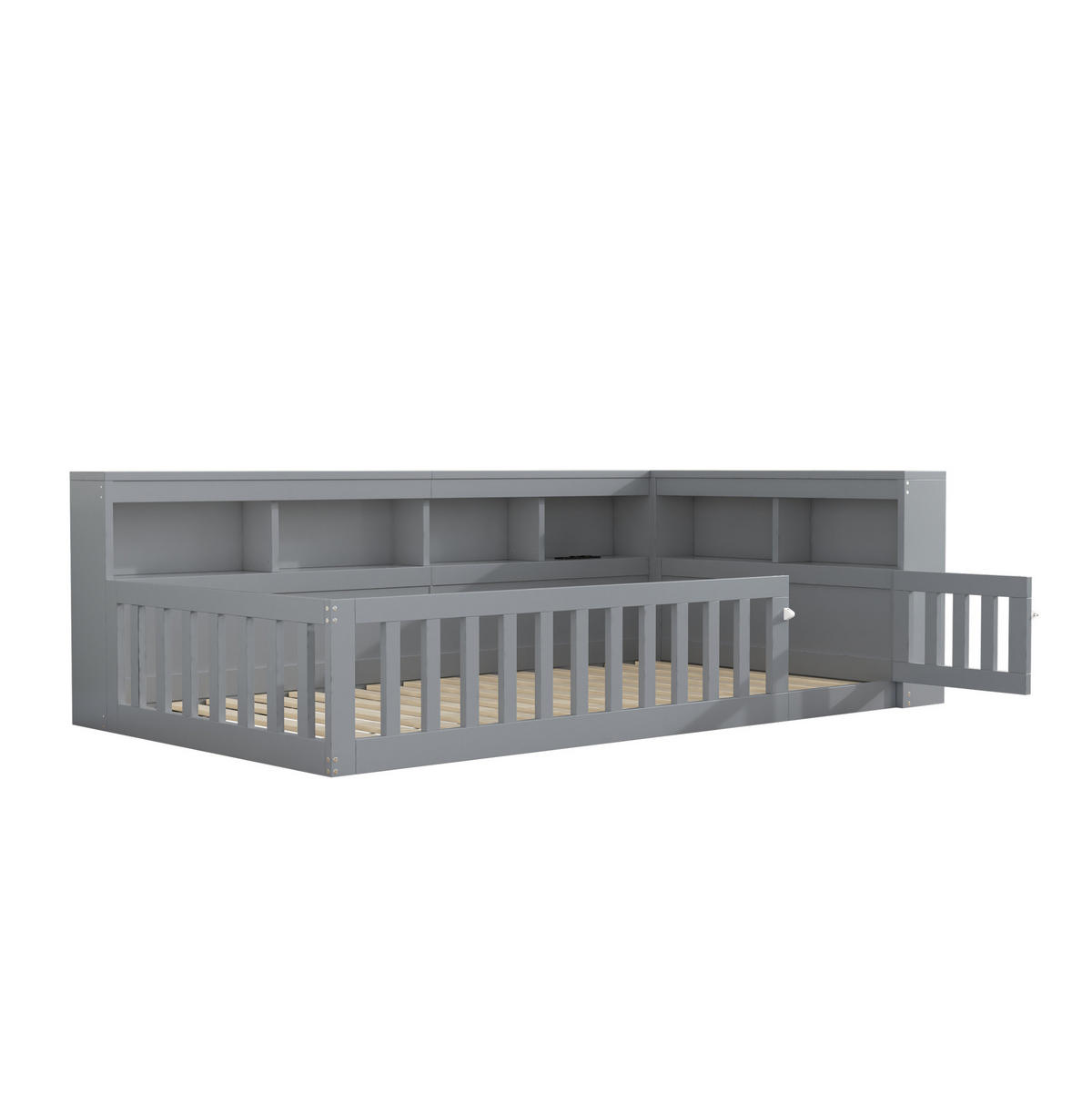 DAYBETT 90/200 cm Grau mit Staufach und USB-Anschlüssen aus Spanplatte - Grau, Holzwerkstoff (90/200cm) - OKWISH