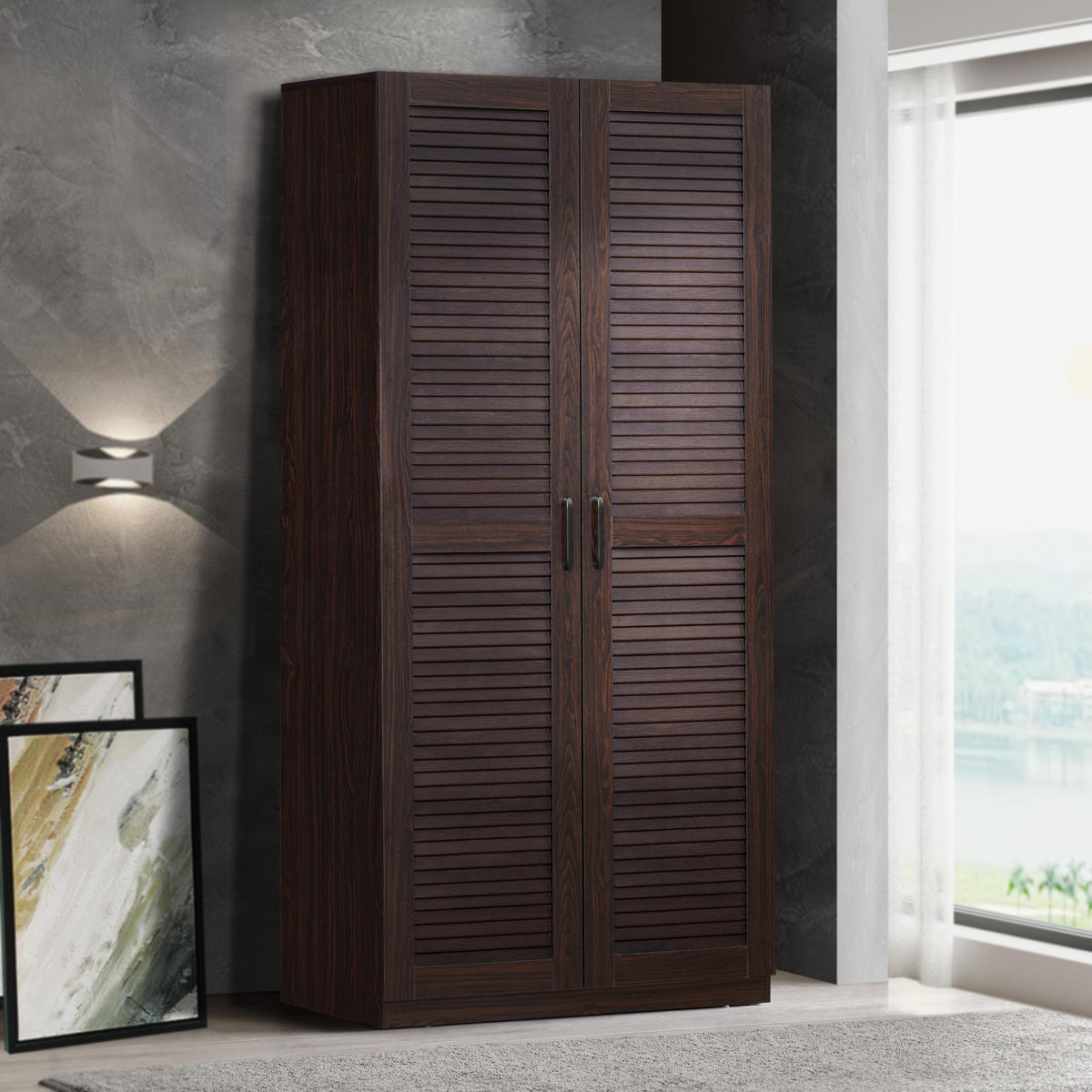 KLEIDERSCHRANK Finning - Walnussfarben, Holzwerkstoff (80/176/52cm) - [en.casa]