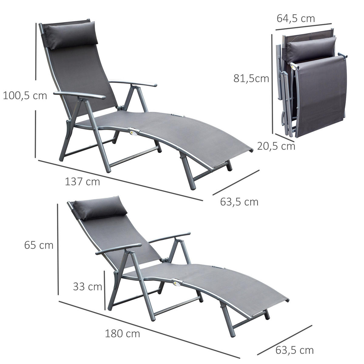 GARTENLIEGE Grau 137.0/63.5/100.5 cm - Grau, Metall (63.5/100.5/137cm)