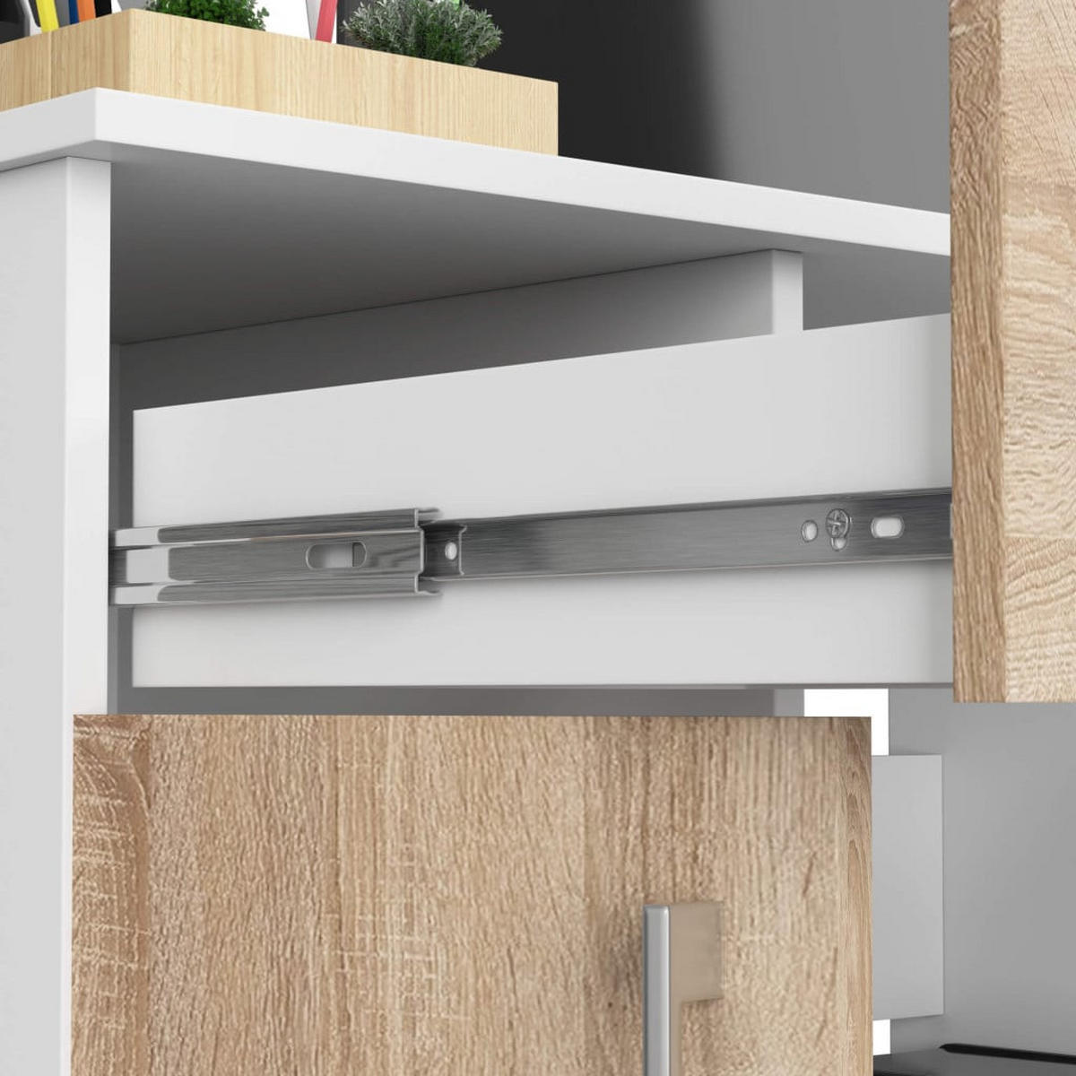 SCHREIBTISCH Weiß, Eiche Sonoma 74/90/50 - Weiß/Sonoma Eiche, Holzwerkstoff (50/90/74cm) - RAUMHIRSCH FURNITURE