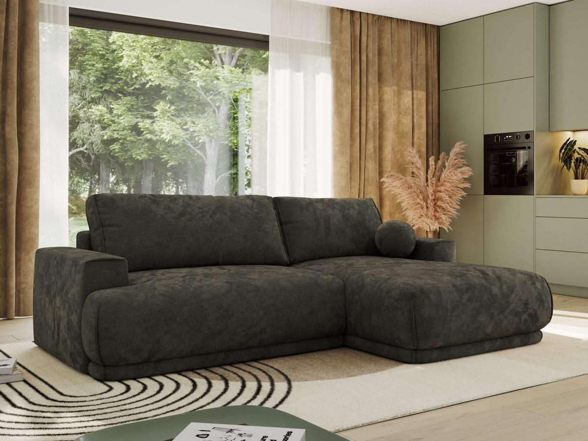 ECKSCHLAFSOFA RINA L Dunkelgrau Schenille glatt - rechts - Dunkelgrau/Schwarz, Kunststoff/Textil (170/267cm) - MKS