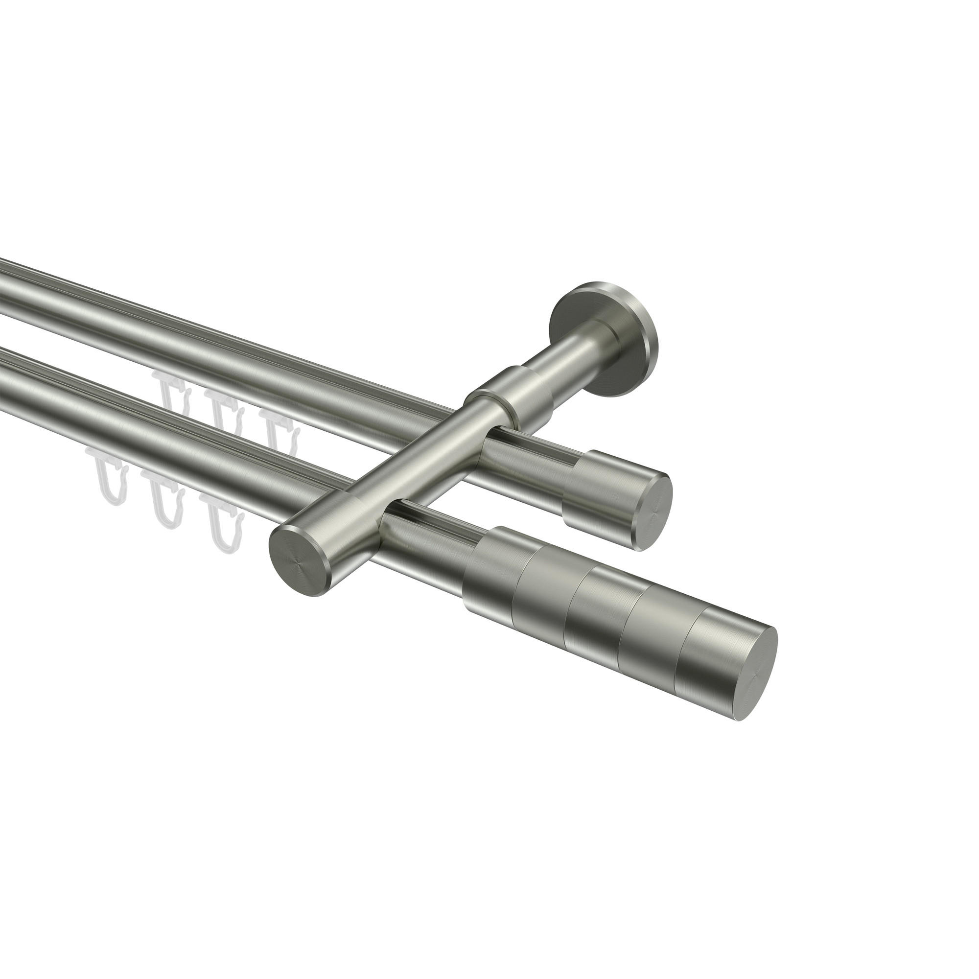 INNENLAUF-GARDINENSTANGEN-SET Prestige Mavell 360 cm (geteilt in 2 x 180 cm), 2-läufig, 20 mm Ø Edelstahl-Optik - Edelstahlfarben/Silberfarben, Metall (360cm) - INTERDECO