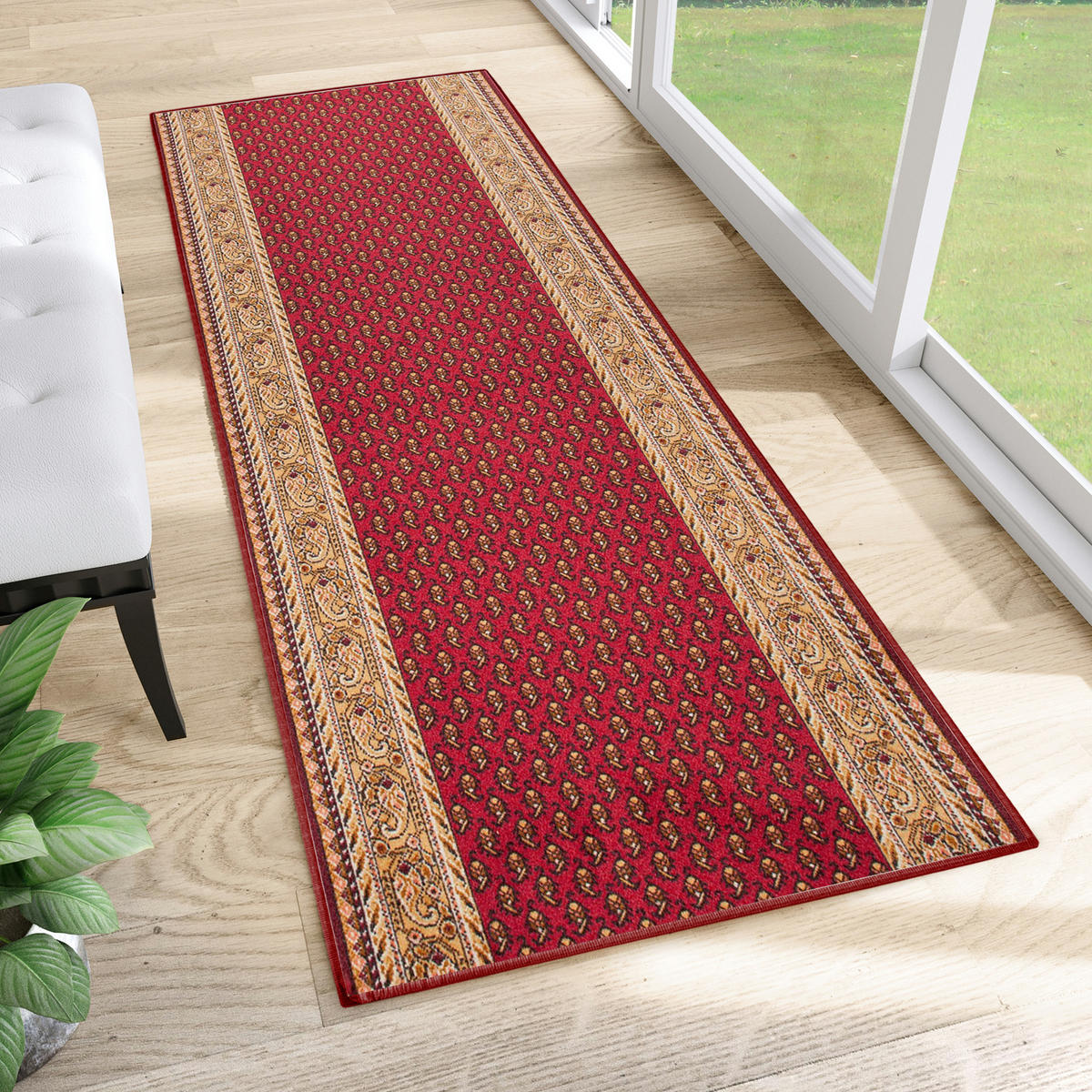 TEPPICHLÄUFER Anti-Rutsch Weinrot rutschfest Gummiunterlage 67/1100 cm - Weinrot, Textil (67/1100cm) - Tapiso