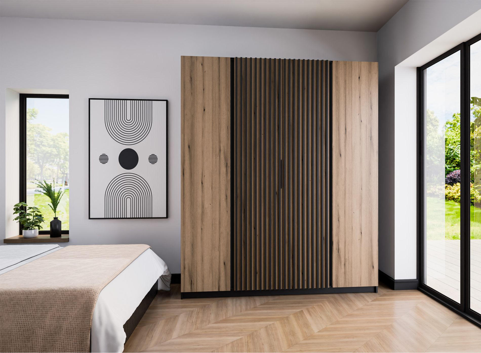 KLEIDERSCHRANK Kaja Eiche/ Schwarz 200 cm - Eichefarben/Schwarz, Holzwerkstoff/Metall (200/239/61.9cm) - Selsey