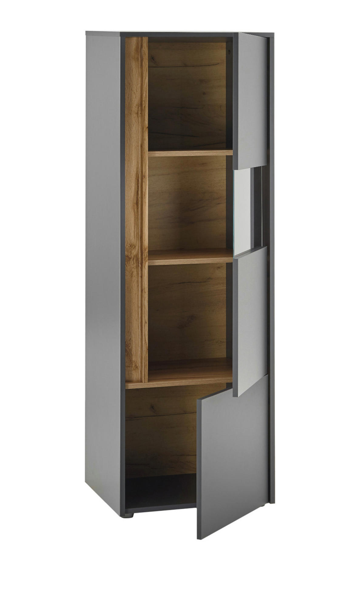 VITRINE grau matt, Eiche Wotan 50 x 155 cm, Vitrinenschrank 4 Fächer - Eiche Wotan/Grau, Holz/Holzwerkstoff (50/155/40cm) - Furn.Design