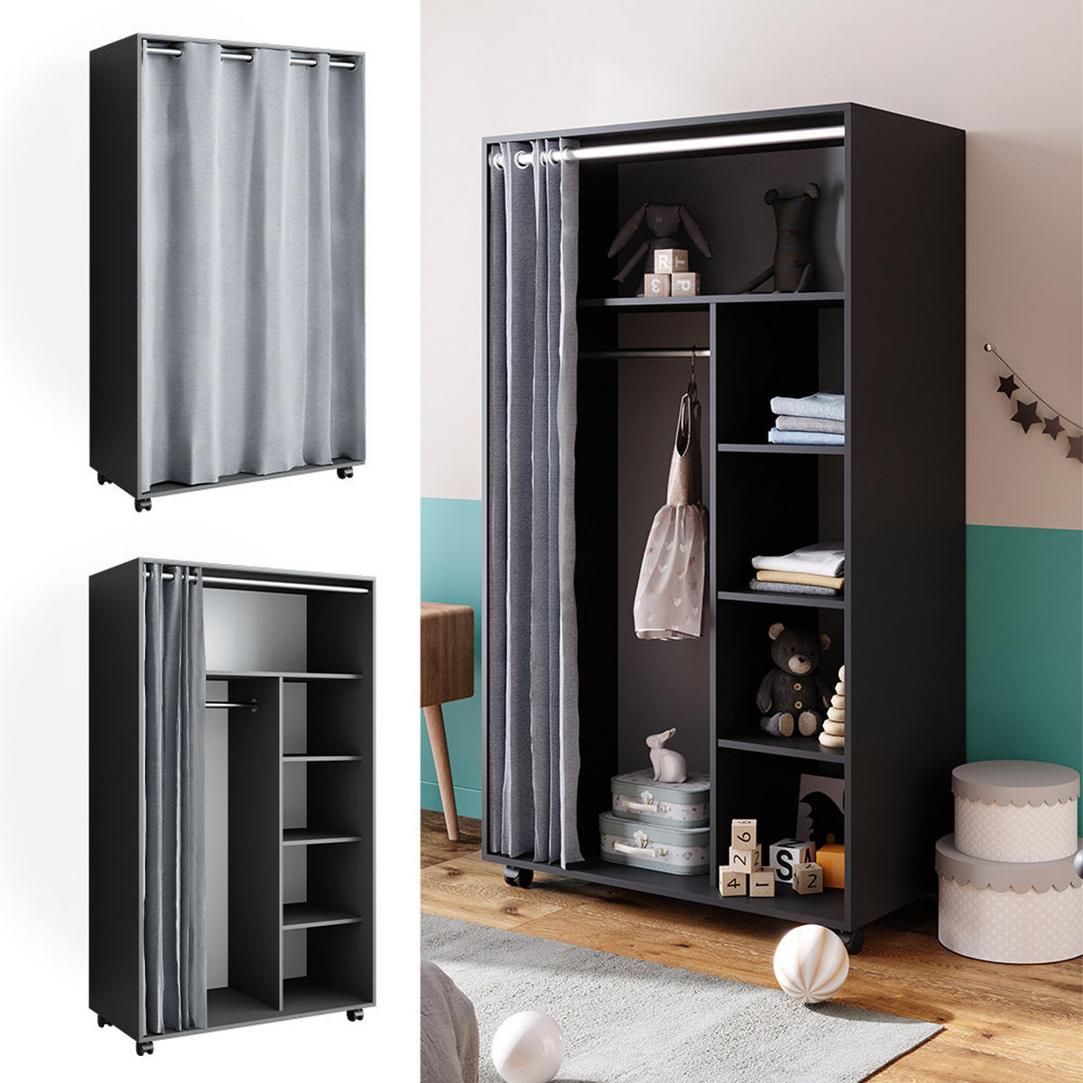 KLEIDERSCHRANK Doros Grau 100 x 168 cm - Grau, Holzwerkstoff (100/168/50cm) - Vicco