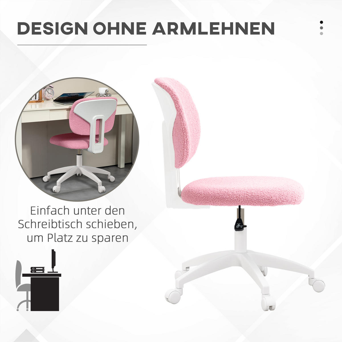 BÜROSTUHL, Ergonomischer Schreibtischstuhl, Höhenverstellbarer Computerstuhl - Rosa, Kunststoff (53/90/48cm) - Vinsetto