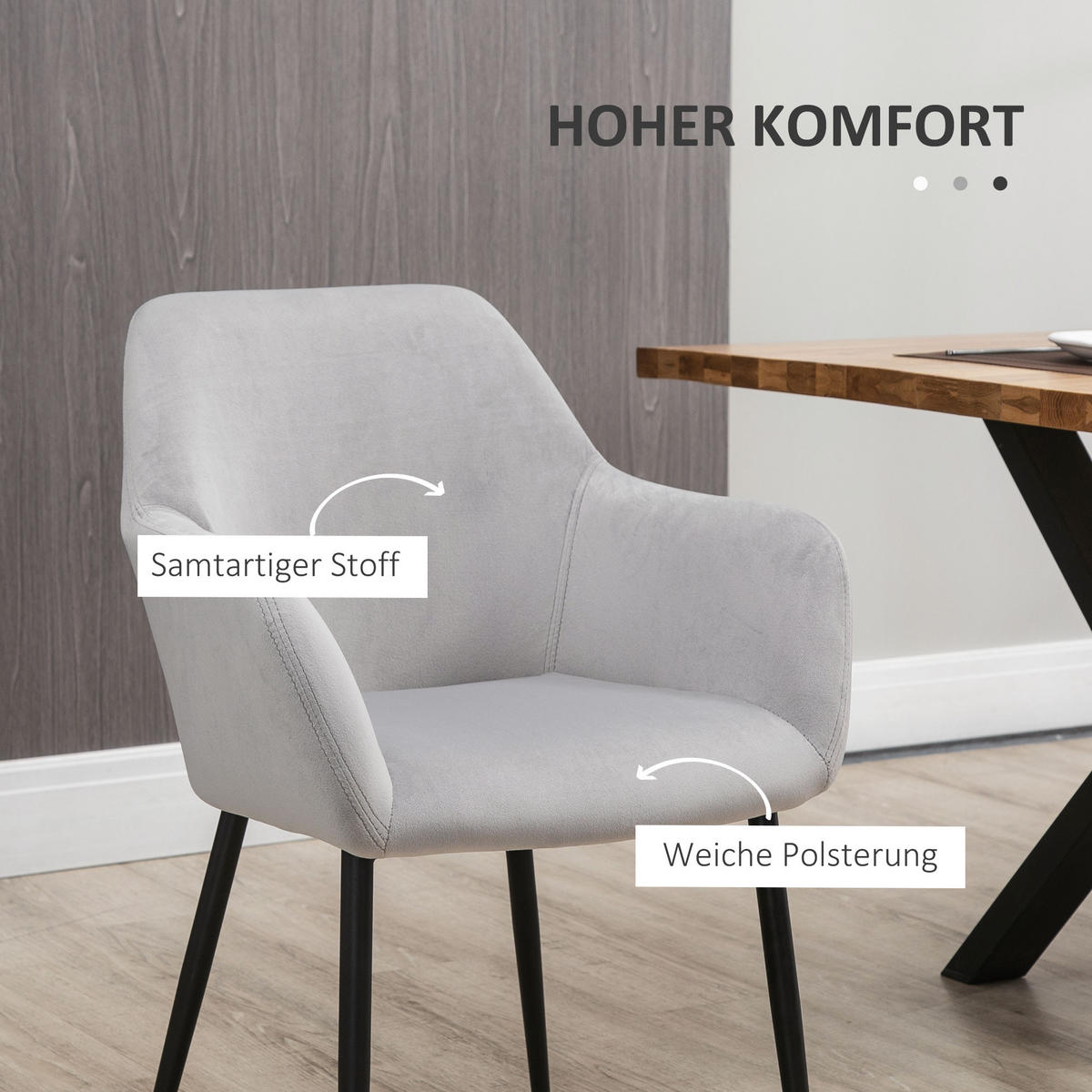 ESSZIMMERSTÜHLE, Samt, Stahl - Hellgrau, Textil (57/80/54cm) - HOMCOM