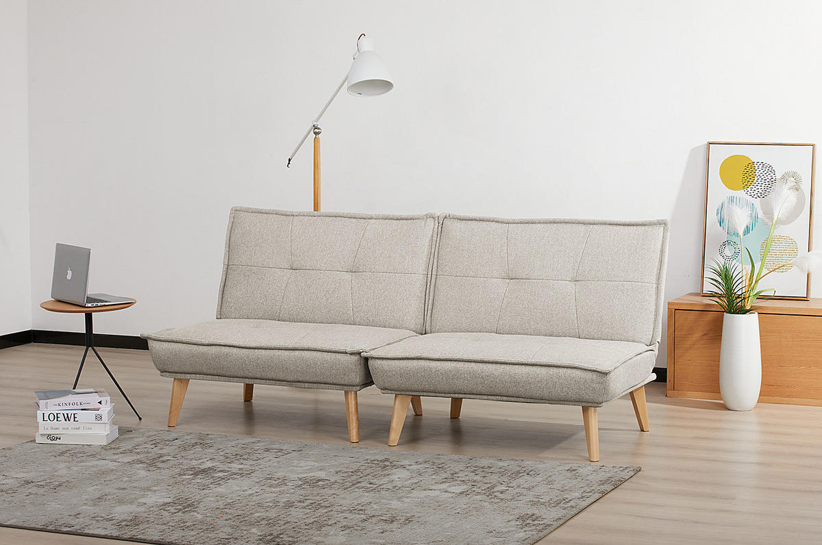 SCHLAFSOFA - Textil / Kiefer teilmassiv - Eichefarben/Hellgrau, Holz/Birkenholz (198/84/83cm) - home24