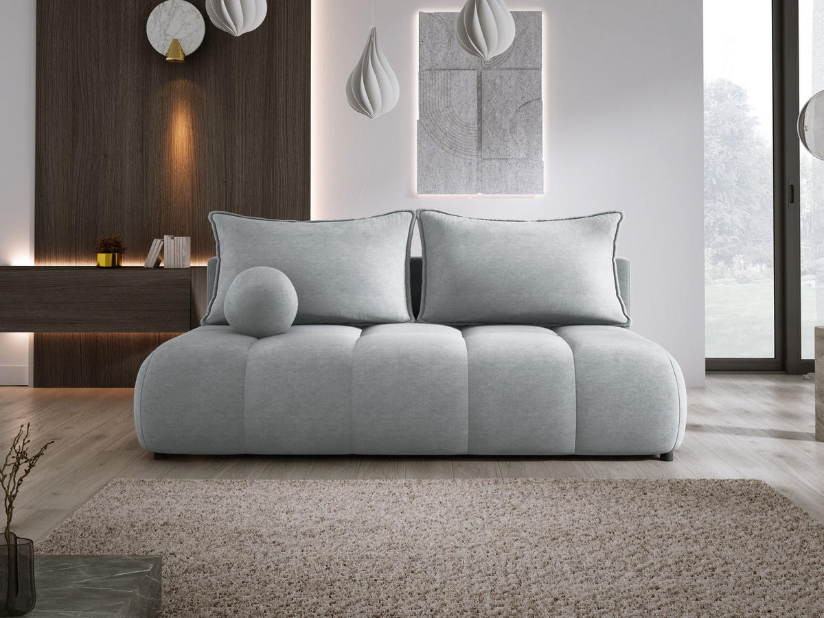 SOFA COCO MINI SCHLAFSOFA mit Bettfunktion, CLOUD Stoffbezug, 2-Sitzer, freistehend, Größe: 205x105x97 cm, Silver - Silberfarben, Holz/Textil (205/97/105cm) - DomoHome
