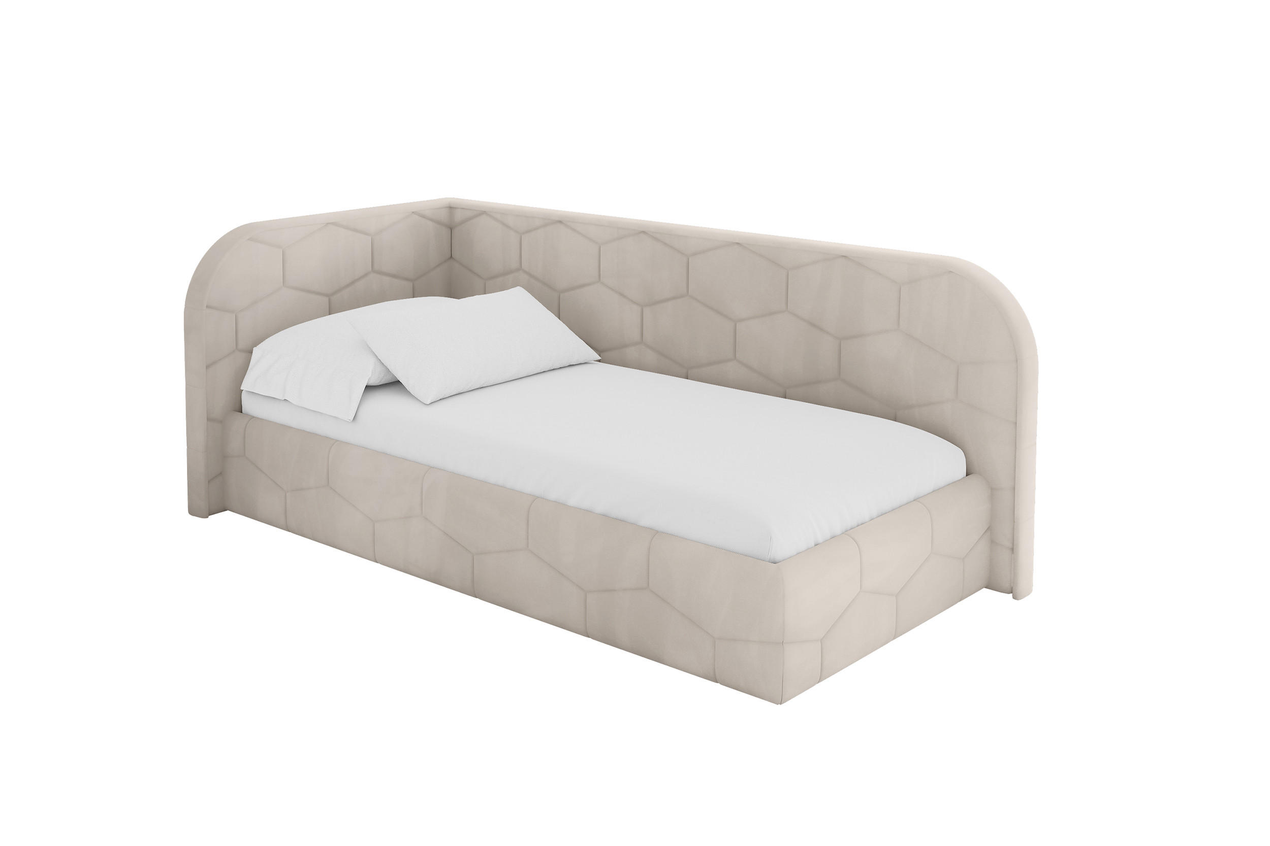 EINZELLBETT Jugendbett mit Bettkasten und Matratze H3/H4, Rechts - JAXY 90x200 Beige - Sandfarben, Holzwerkstoff/Textil (90/200cm) - ALTDECOR