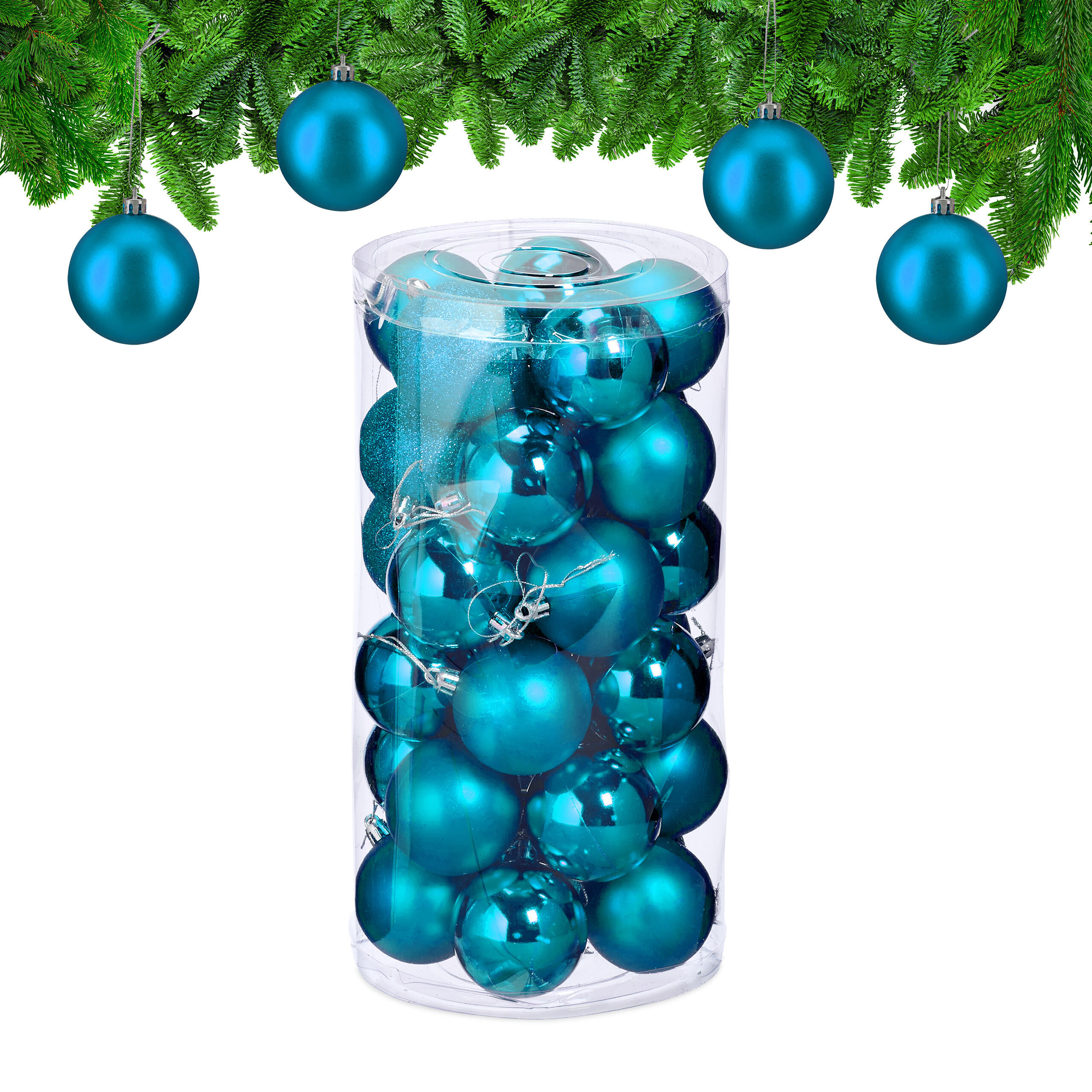 30XWEIHNACHTSKUGELN - Türkis, Kunststoff (6/7/6cm) - Relaxdays