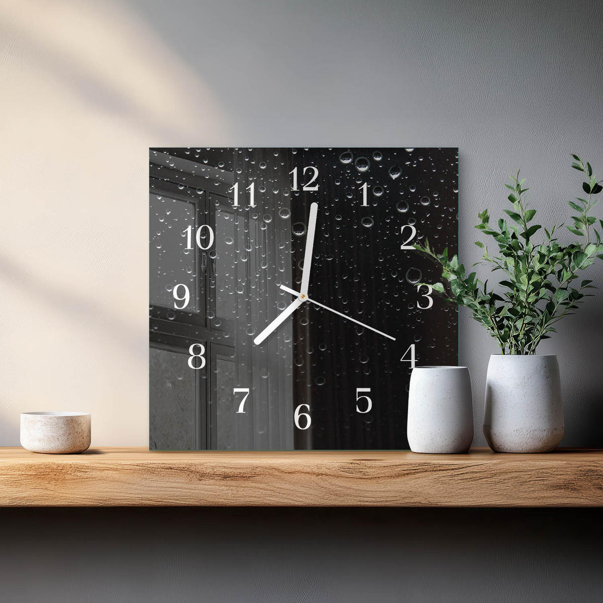 WANDUHR 30x30 cm - Tropfen - Schwarz, Glas (30/30/0.4cm) - TULUP