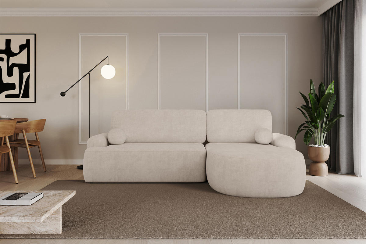 ECKSOFA mit Schlaffunktion und Bettkasten LIRA-L - 264x172x89 Beige - Beige, Holzwerkstoff/Textil (172/264cm) - ALTDECOR