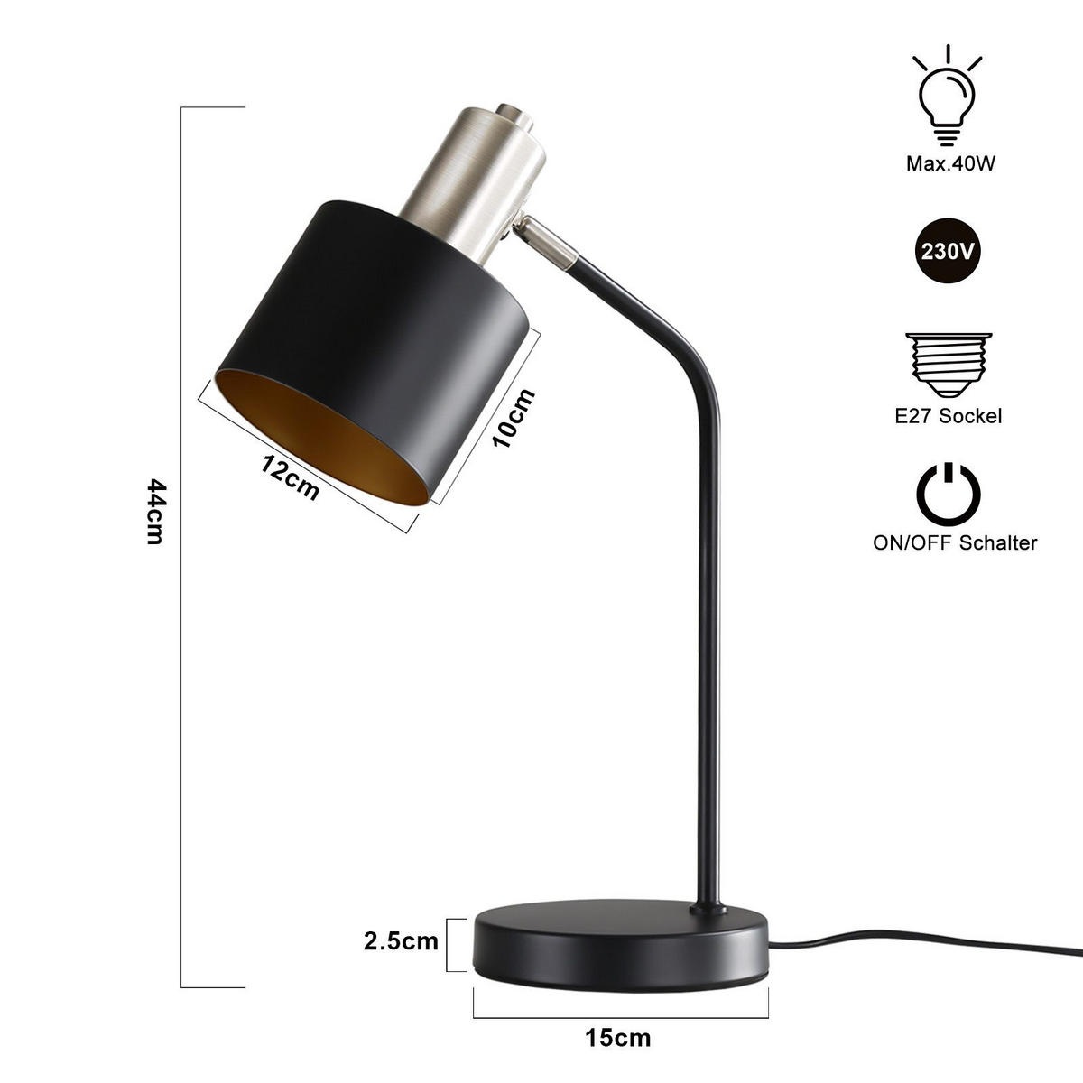 TISCHLEUCHTE Draethk 15.0/44.0/15.0 cm - Schwarz, Metall (15/15/44cm) - ZMH