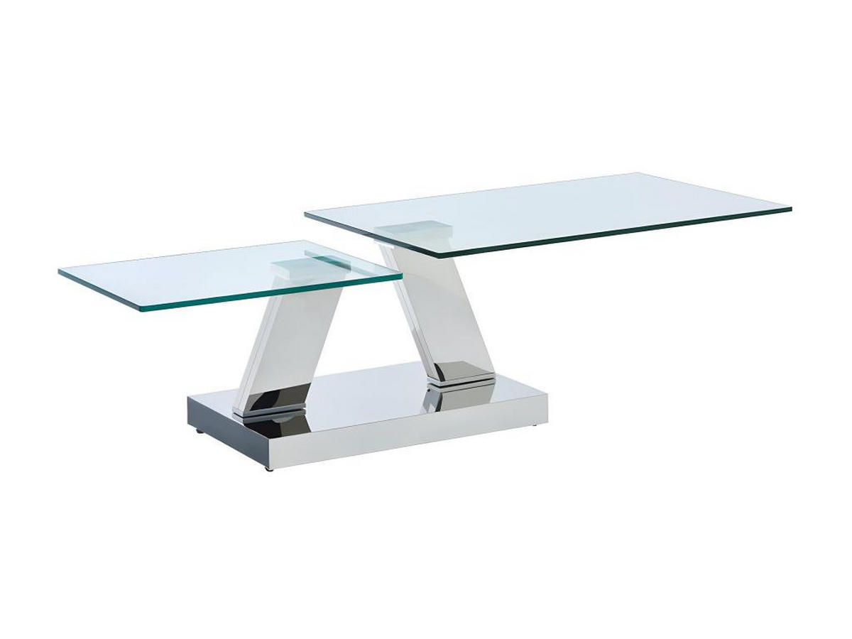 COUCHTISCH mit drehbaren Tischplatten - Sicherheitsglas & Metall - OYRUS - Transparent, Glas (155/60/43cm) - Vente-Unique