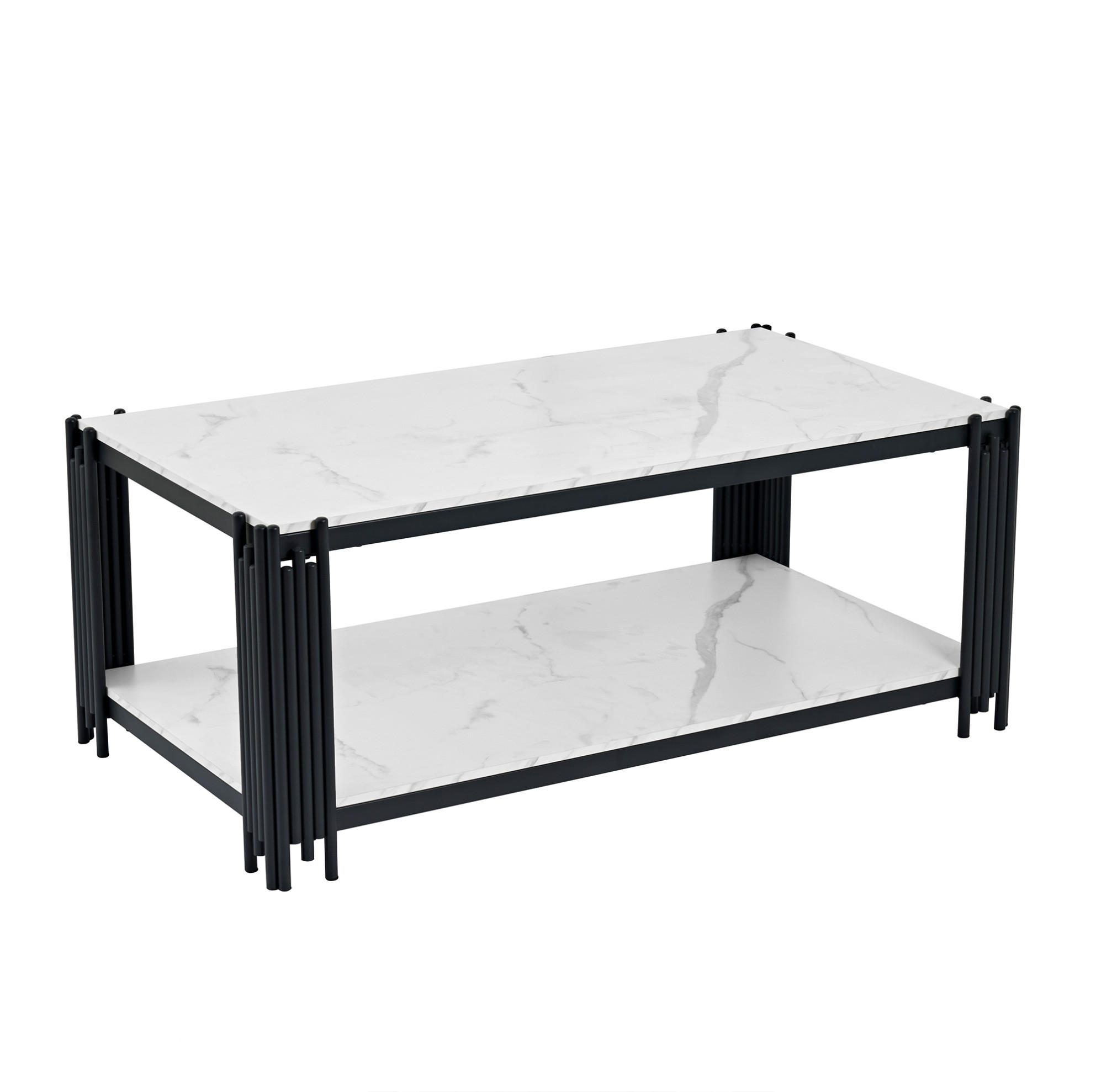 COUCHTISCH 114/64/46 cm weiß/schwarz aus MDF und Metall mit 2 Ablagen - Schwarz, Holzwerkstoff (114/64/46cm) - OKMYHOME