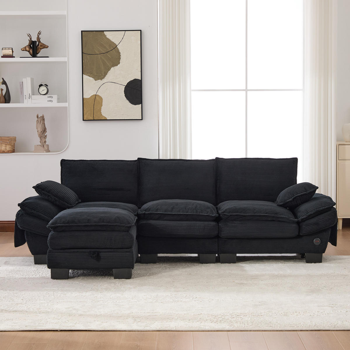 ECKSOFA DE-33750 modular mit Stauraumhocker Schwarz - Schwarz, Metall (260/132cm) - ComfortXL