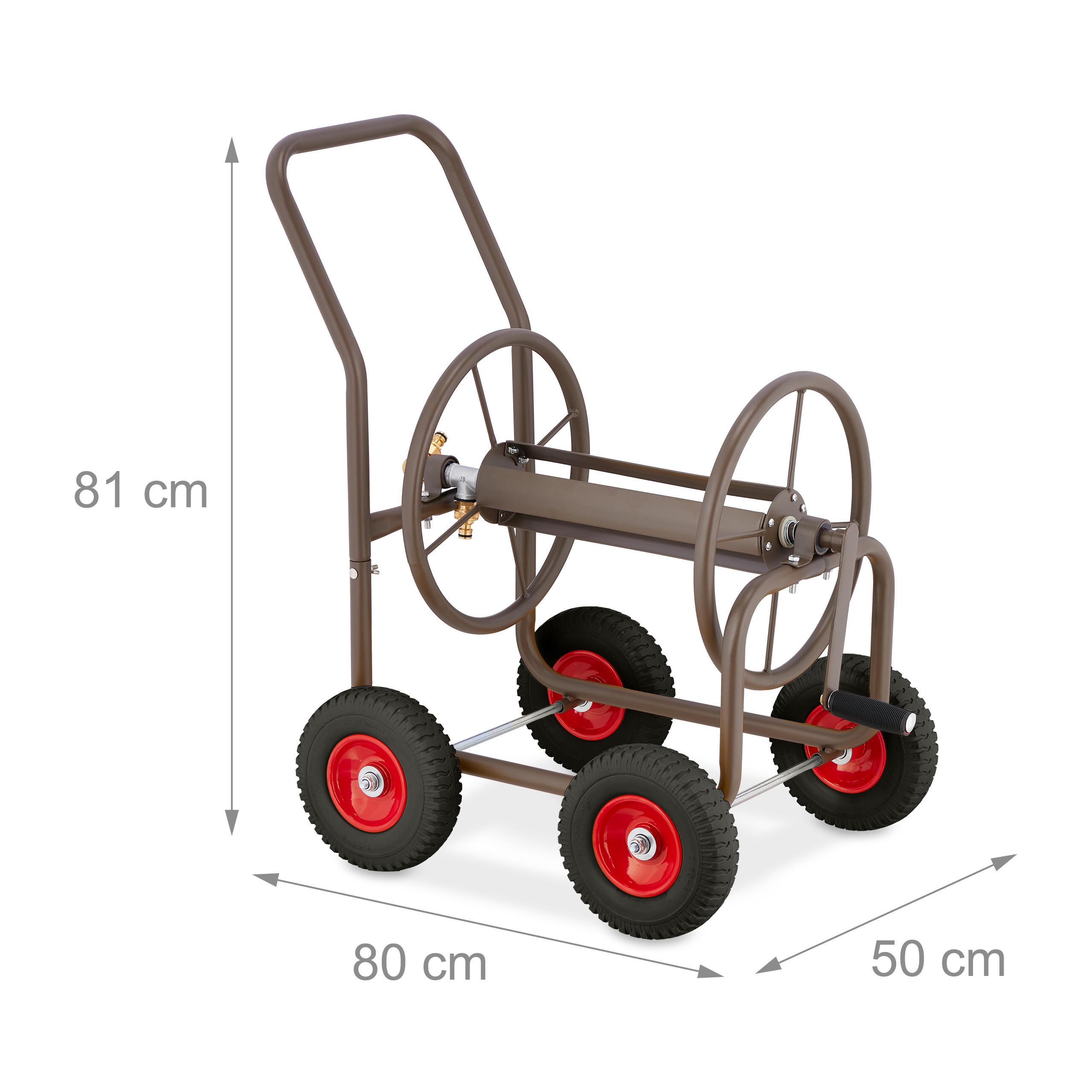 Thumbnail - Relaxdays Schlauchwagen, Braun, Metall, Kunststoff, 50x81x80 cm, Gartenzubehör, Gartenpflege, Gartenschläuche & Zubehör