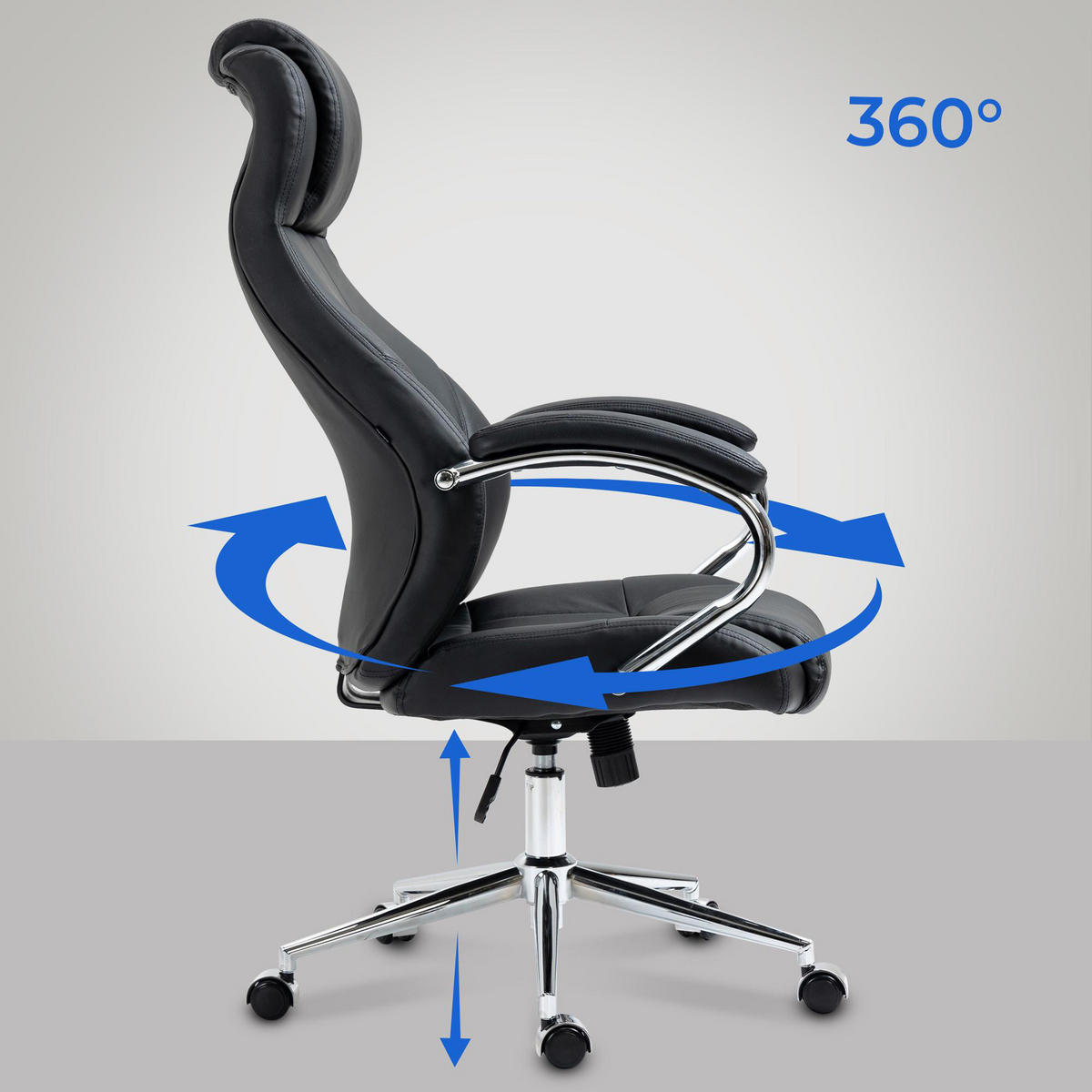 BÜROSTUHL Kyron Echtleder schwarz - Chromfarben/Schwarz, Leder/Metall (64/130/79cm) - TPFLiving