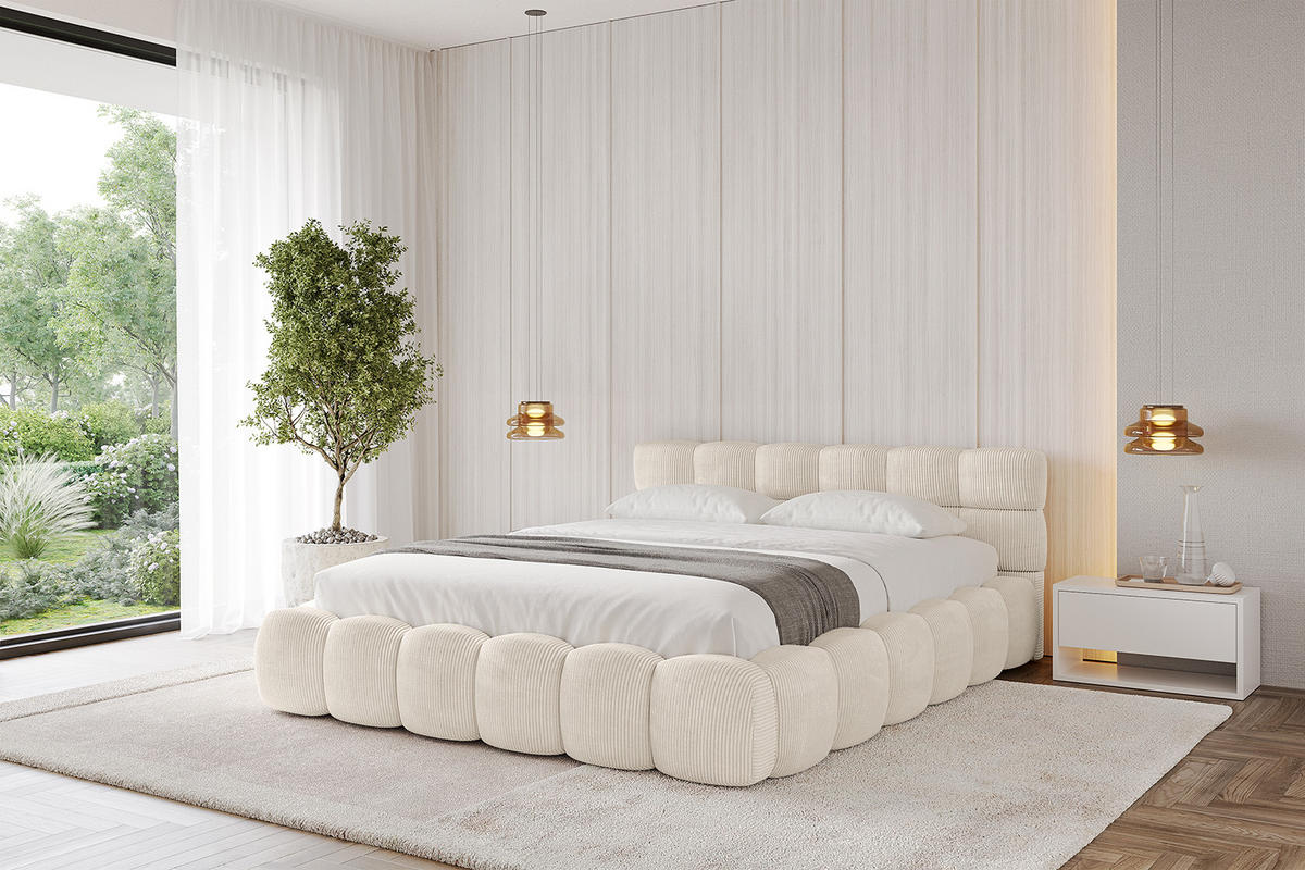 POLSTERBETT mit Bettkasten und Lattenrost, Bett mit Matratze H3/H4 - LEYA-v1 180x200 Beige - Beige, Holzwerkstoff/Textil (180/200cm) - ALTDECOR