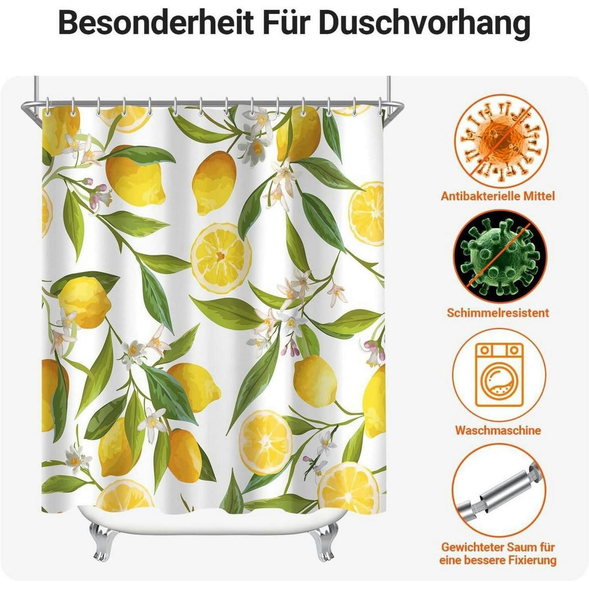 DUSCHVORHANG Zitrone Blatt 120 x 200 cm - Multicolor, Textil (120/200cm)