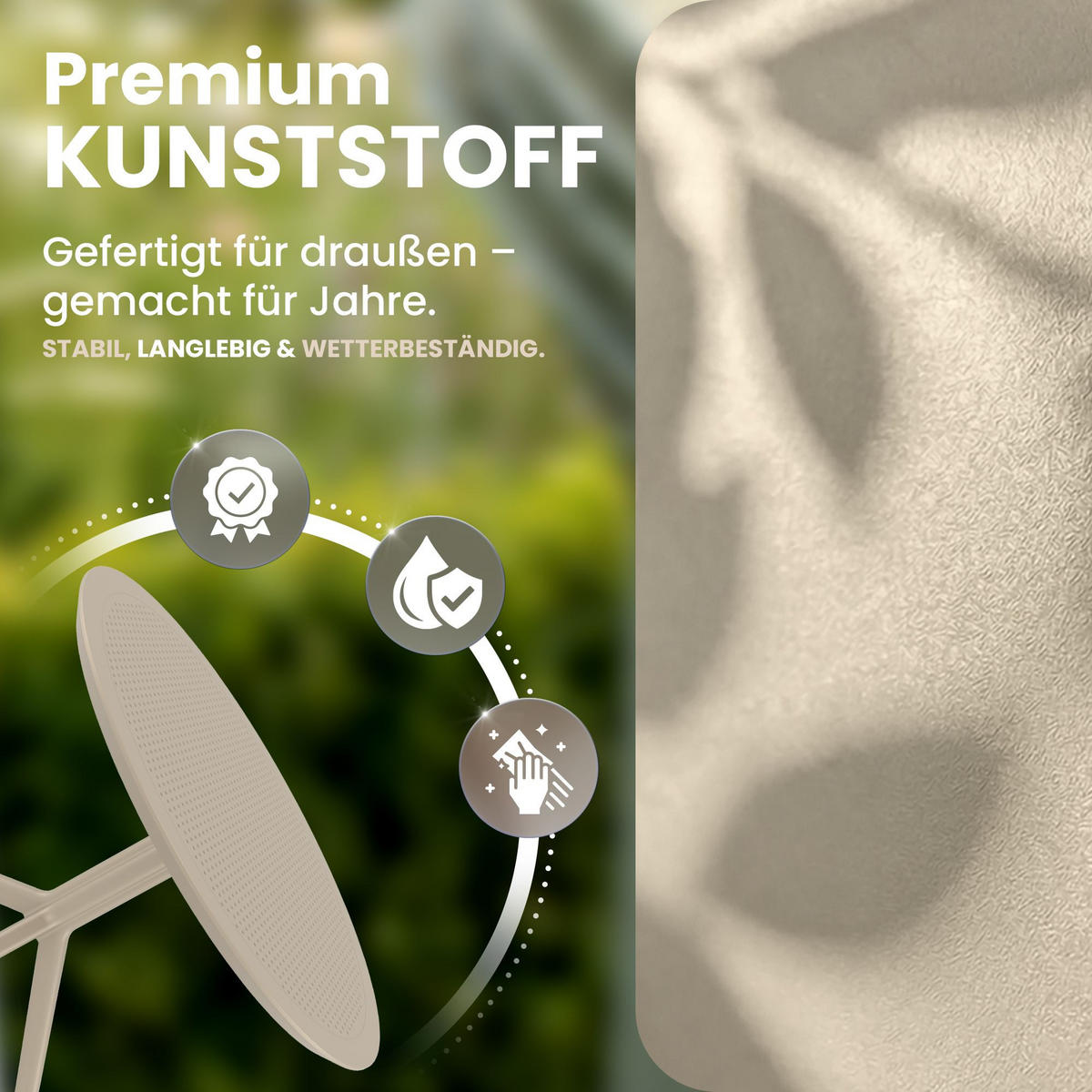GARTENTISCH rund Ø105 cm Kunststoff Taupe - Taupe, Kunststoff (105/105/74cm) - CLP