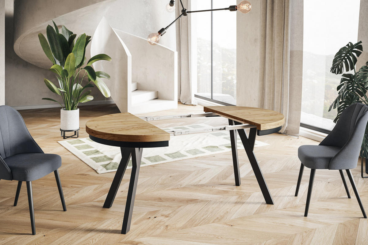 ESSZIMMERTISCH EVO, ausziehbarer Tisch 110 cm bis 210 cm, Farbe: CRAFT, mit Holzbeinen in Farbe Schwarz - Schwarz/Braun, Holzwerkstoff (110/110/77cm) - Alpi-Möbel
